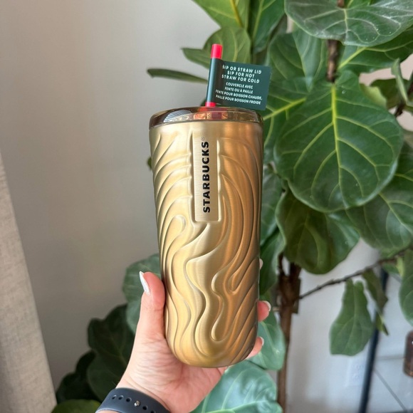 Starbucks Tumbler Thermobecher Cold to Go Edelstahl Dual Swirl Gold 16oz
